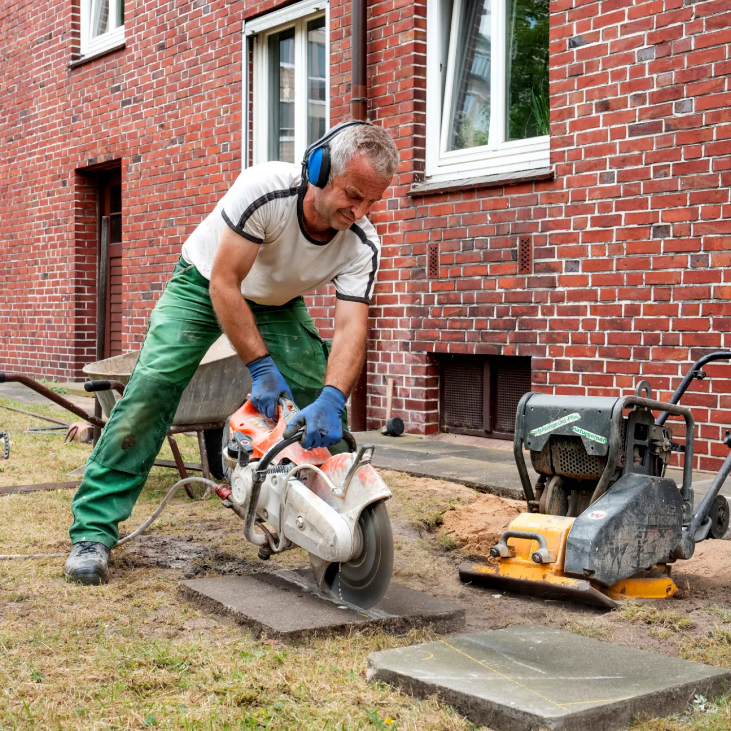 Garten & Landschaftsarbeiter mit Kreissäge