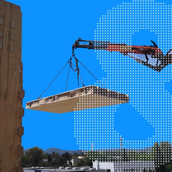 FRANK Logo vor Baukran bei Serieller Sanierung mit FutureFit Wall